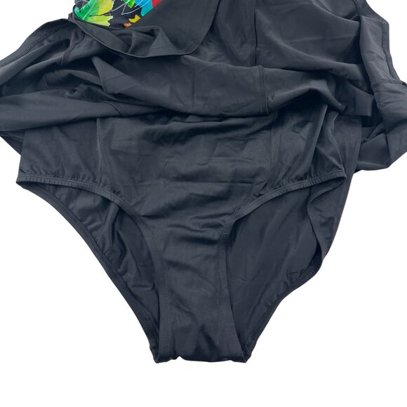 Swimsuits For All Womens Plus Size 18 Floral Top Black Swimdress - Picture 4 of 7